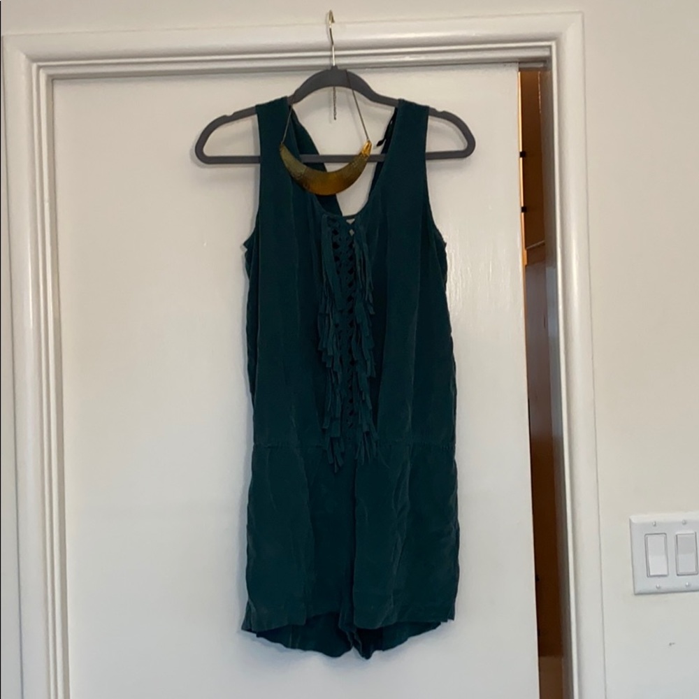 Gold necklace & green romper